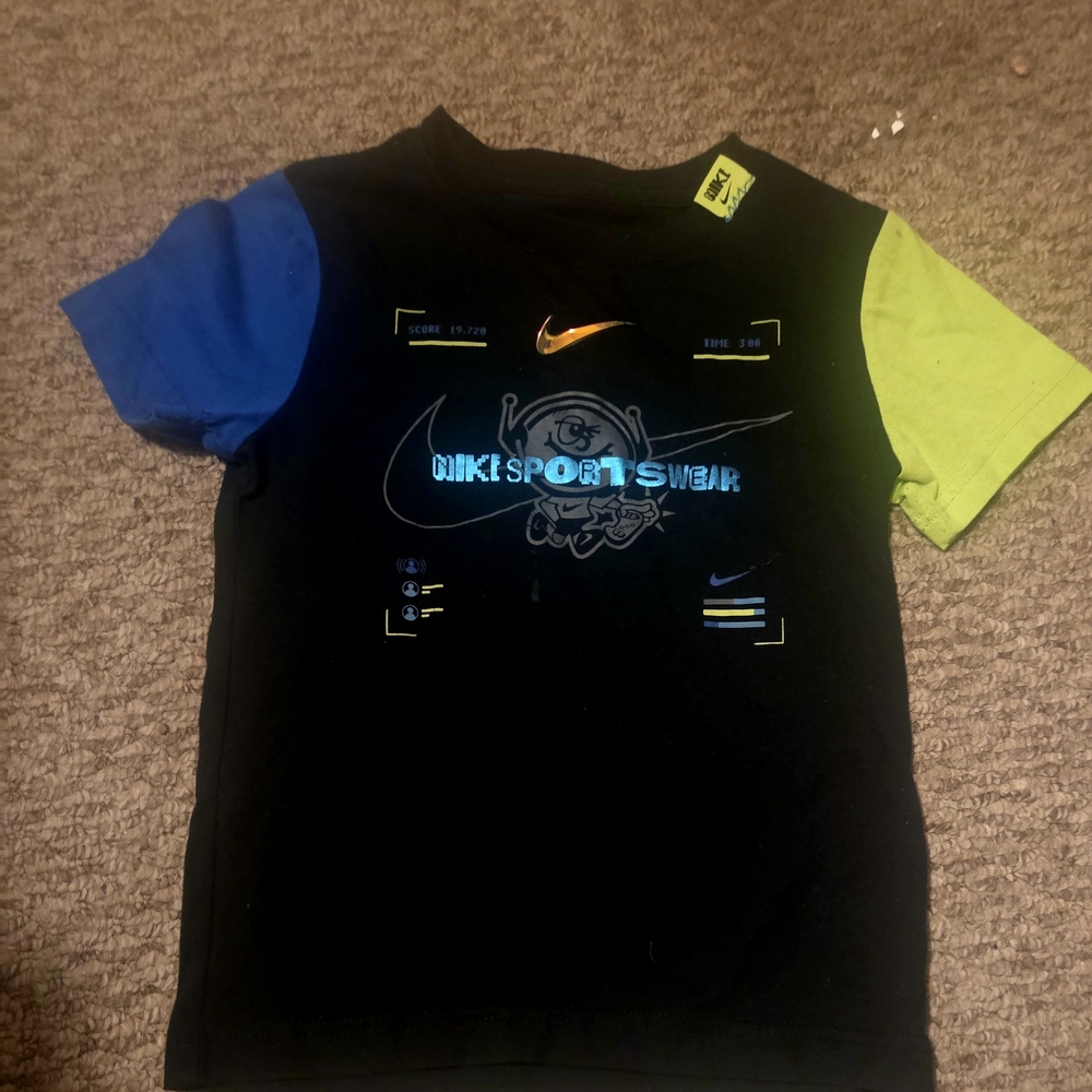 Nike Kids' Black, Blue, and Green Graphic Tee
